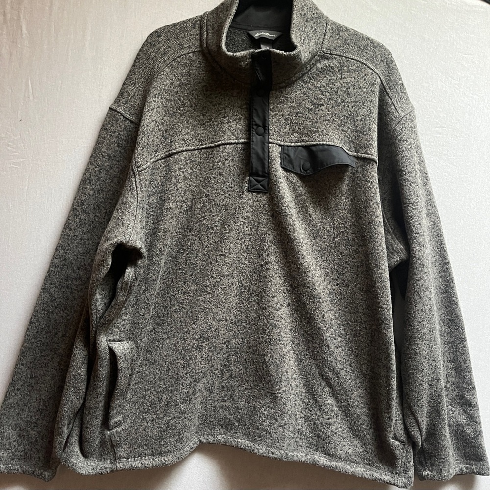 Eddie Bauer Mens Gray Fleece Snap Button Pullover Sweater Sweatshirt Size 2XL